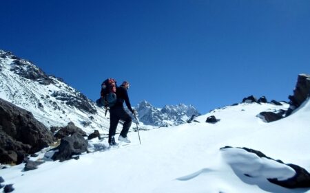 Caminata sobre la nieve, en raquetas