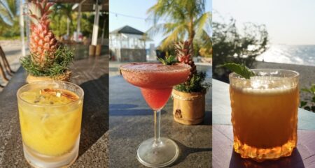 El nuevo Chiringuito de Santa Marta Marriott Resort Playa Dormida debuta con refrescantes y grandiosos cocteles, en su orden, desde la izquierda: Maracuyá Ardente, Margarita de Corozo y Pineapple Basil.