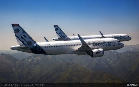 Aviones A320neo y A321neo en vuelo.